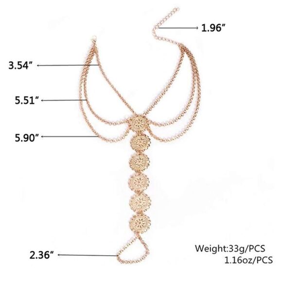 Yellow Gold Adjustable Boho Coin Anklet Foot Chains - Set of 2 - Picture 5 of 5